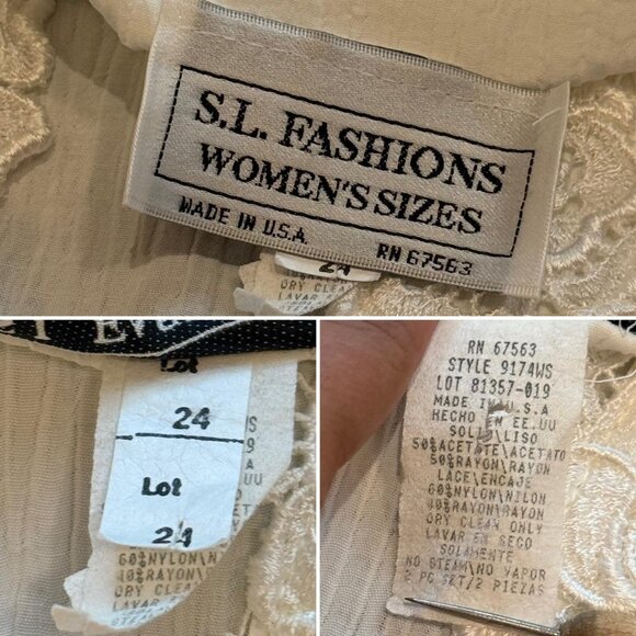 vtg y2k WHITE ROSE LACE embroidered ribbon tie-front cardigan! S.L Fashions - XL - Picture 4 of 8